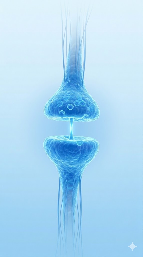 Scientific render of a synapse holding a steady connection between two neurons